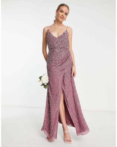 ASOS Bridesmaid Embellished Drape Side Cami Maxi Dress - Purple