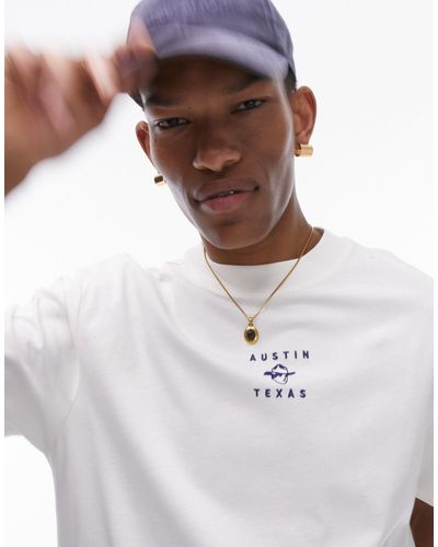 TOPMAN T-shirt oversize écru con stampa "austin texas" sul davanti e sul retro - Bianco