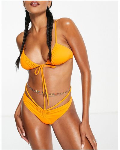 Weekday Anemone - Gerimpelde Bikinitop Van Polyamidemix Met Gestrikte Voorkant - Oranje