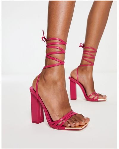 Public Desire Amira Tie Up Block Heel Sandals - Pink