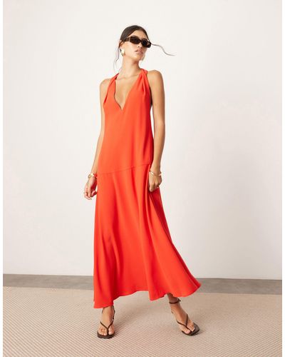 ASOS Twist Shoulder Detail Maxi Dress With Drop Hem - Red