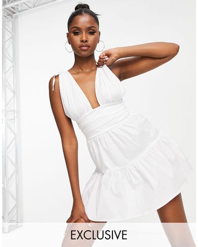 AsYou Plunge Poplin Mini Dress - White