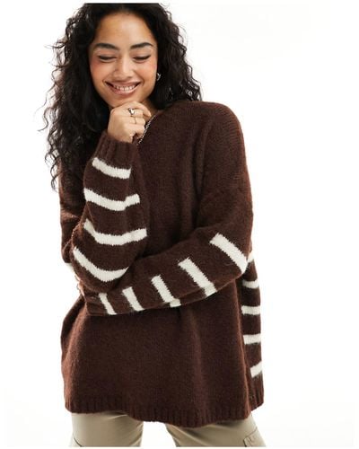 ASOS Crew Neck Sweater With Stripe Back Detail - Brown