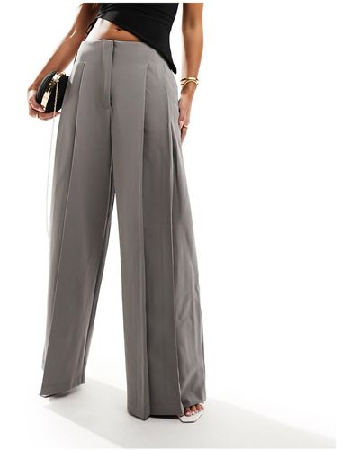 Y.A.S Wide Leg Pleat Detail Trousers - Grey