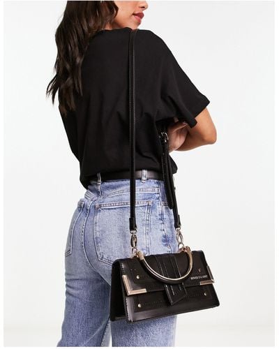 River Island Curved Shoulder Bag With Chain Detail - Black