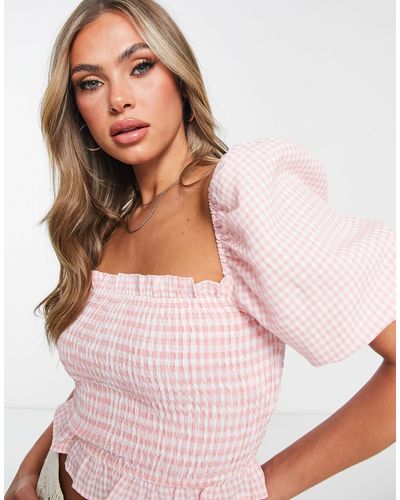 Missguided Top tendance folk à carreaux vichy - Rose