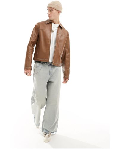 ASOS Oversized Faux Leather Harrington Jacket - White