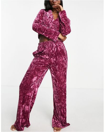 Lost Ink Cropped Double-breasted Pyjamaset - Roze