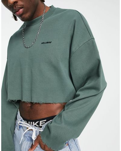 Collusion Long Sleeve Crop Ribbed Sweat - Green