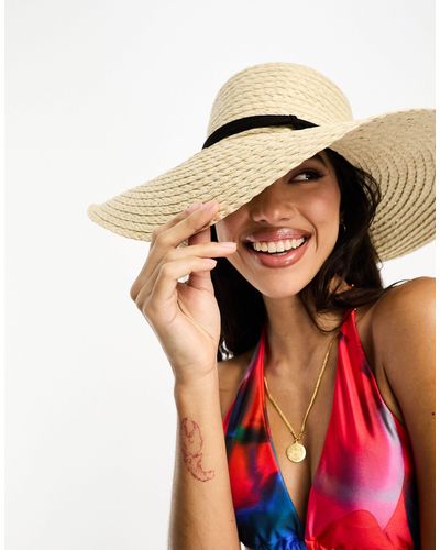 ASOS Natural Straw Floppy Hat With Skinny Band And Size Adjuster
