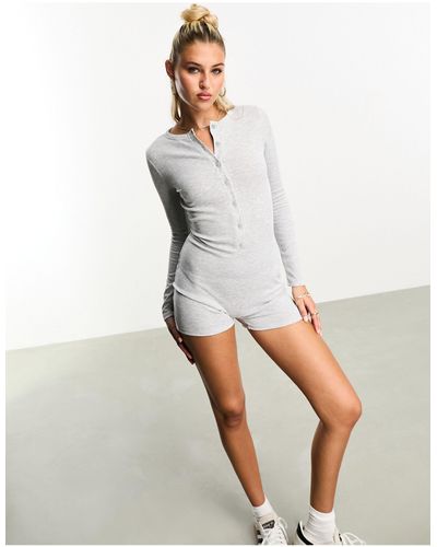 ASOS Casual Soft Ribbed Playsuit - Grey