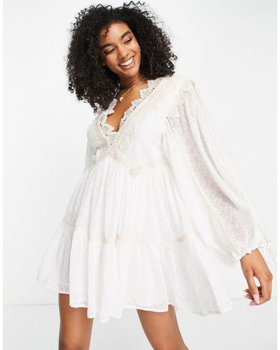 ASOS Lace Detail Mini Dress With Tiered Skirt - White