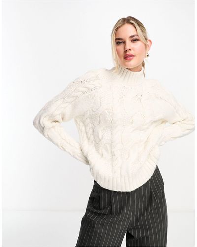 Pimkie High Neck Cable Knit Jumper - White