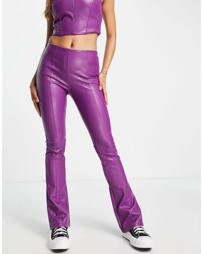 Miss Selfridge Faux Leather Kickflare Trousers - Purple