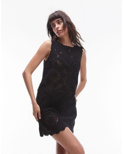 TOPSHOP Knitted Premium Crochet Mini Dress - Black