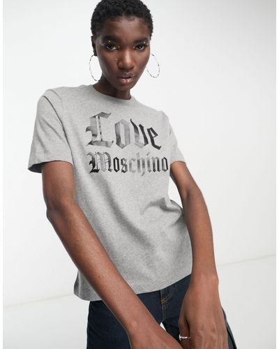 Love Moschino T-shirt coupe carrée à logo - Gris
