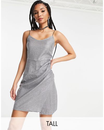 Noisy May Glitter Ruched Cami Mini Dress - Gray