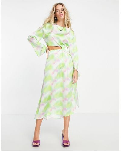 TOPSHOP Textured Check Bust Cup Midi Dress - Green
