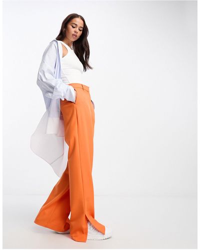 SELECTED Femme - pantalon taille haute ajusté en sergé texturé - vif - Blanc