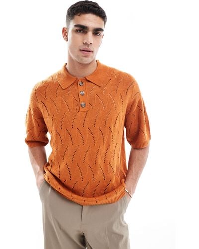 ASOS Oversized Knitted Pointelle Polo - Orange