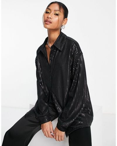 Glamorous Camicia oversize opaco con paillettes - Nero
