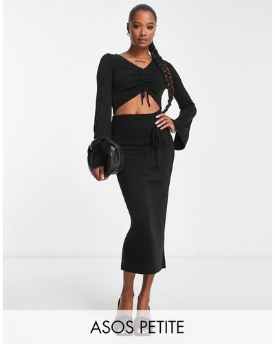 ASOS Asos Design Petite Co-ord Knitted Midi Skirt - Black