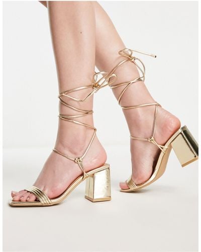 Truffle Collection Strappy Mid Heeled Square Toe Sandals - Natural