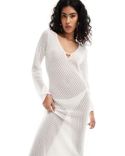 Pretty Lavish Hen Crochet Knit Cut-out Maxi Dress - White