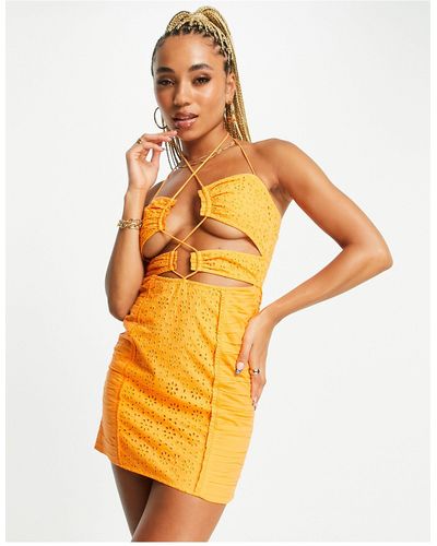 AsYou Halter Broderie Mini Dress - Orange