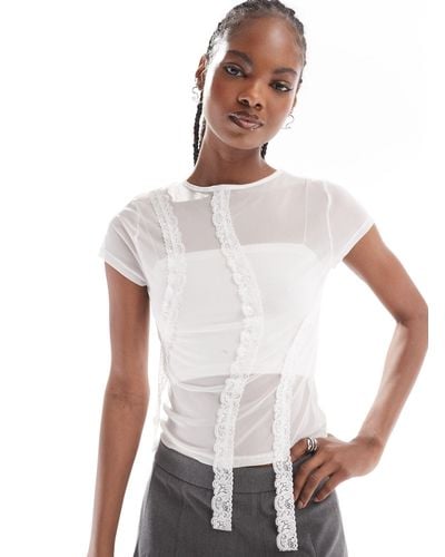 Collusion Sheer Baby Tee With Lace Trim - White