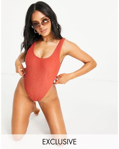 South Beach Exclusive Crinkle Scoop Swimsuit - Orange