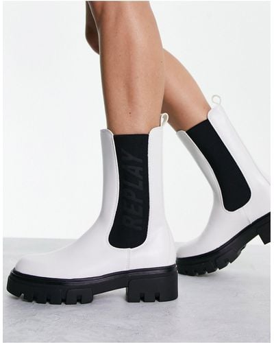 Replay Logo Chunky Boots - White