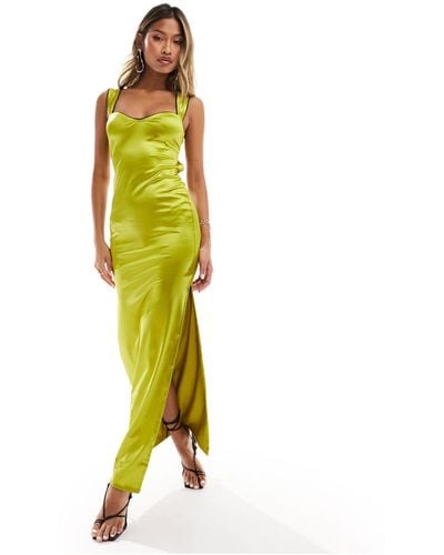 ASOS Strappy Sweet Heart Neckline Midi Dress With Contrast Trim - Green
