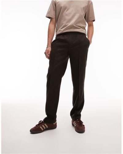 TOPMAN Skinny Wool Mix Trousers With Elasticated Waist - Brown
