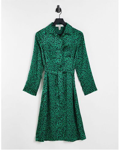 Liquorish – midi-hemdkleid mit bindegürtel und leopardenprint - Grün