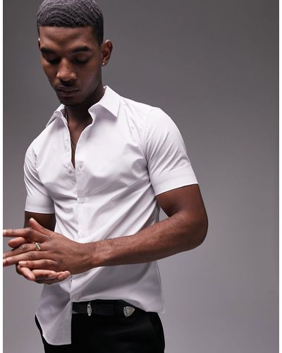 TOPMAN Camicia elegante skinny a maniche corte bianca elasticizzata - Bianco