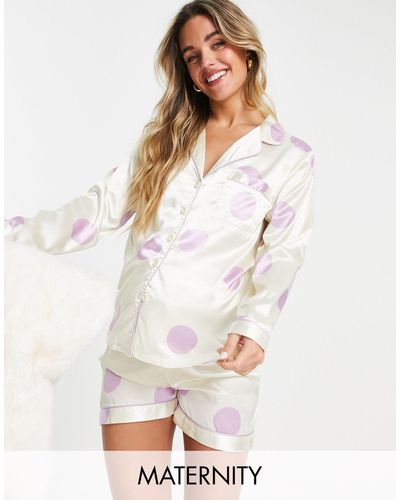 NIGHT Maternity – kurzer pyjama aus satin - Weiß