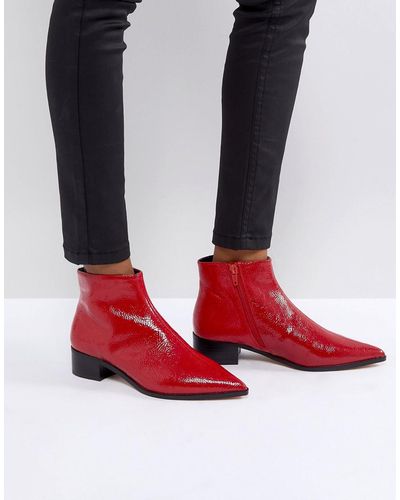 River Island Flat Pointed Toe Ankle Boot - Red