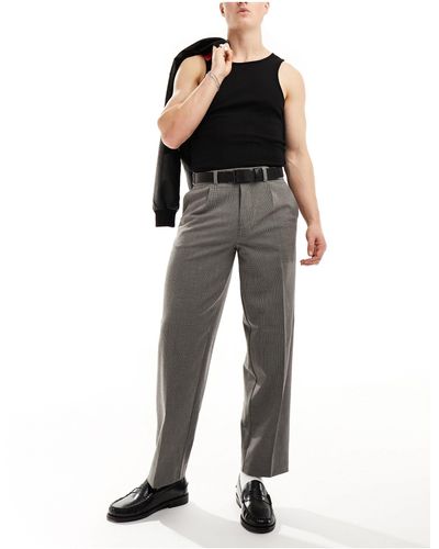 New Look Wide Leg Check Pants - Gray