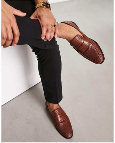 London Rebel Faux Leather Woven Loafers - Brown