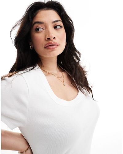 ASOS Asos Design Curve Square Neck Cap Sleeve T-shirt With Thick Binding - White