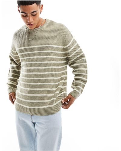 ASOS Oversized Fisherman Rib Crew Sweater - Natural