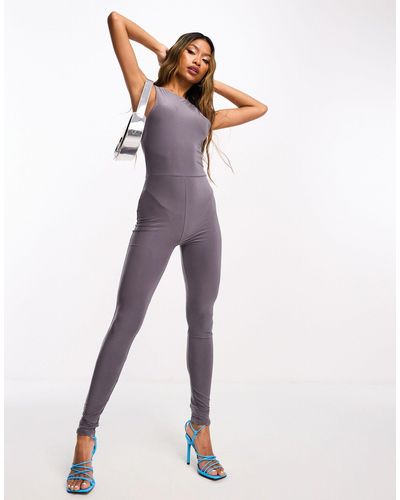 Fashionkilla Tuta jumpsuit antracite aderente modellante - Viola