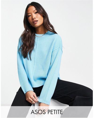 ASOS Asos Design Petite Crew Neck Boxy Jumper With Seam Front - White