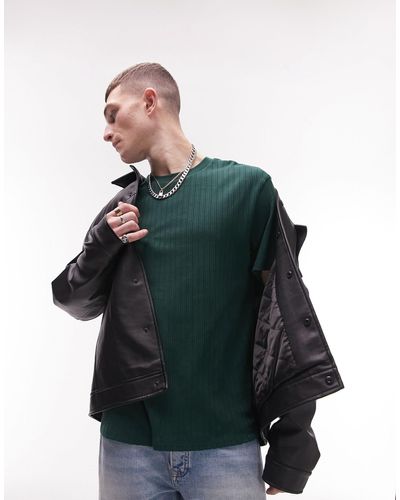 TOPMAN T-shirt oversize texturé à rayures - foncé - Vert
