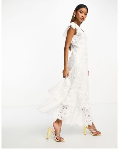Y.A.S Bridesmaid Premium Broderie Maxi Dress - White
