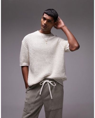 TOPMAN Crochet Knit T-shirt - Gray