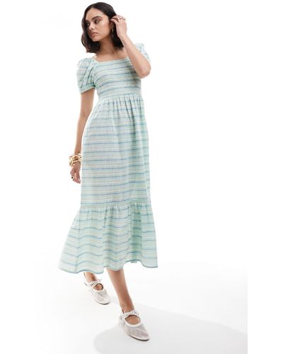 esmé studios Esmee Stripe Puff Sleeve Maxi Dress - Blue