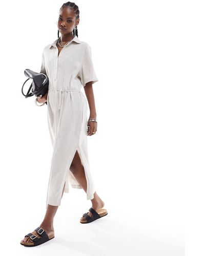 Weekday Carla Linen Mix Midi Shirt Dress - White