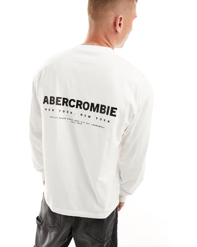 Abercrombie & Fitch Chest And Back Logo Oversized Fit Long Sleeve T-shirt - White